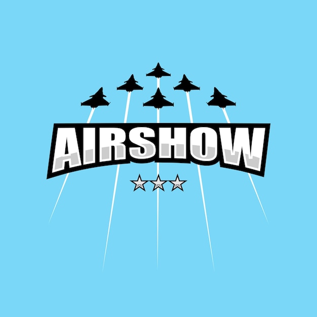 Vektor-logo airshow militärischer kampfflugzeug im himmel