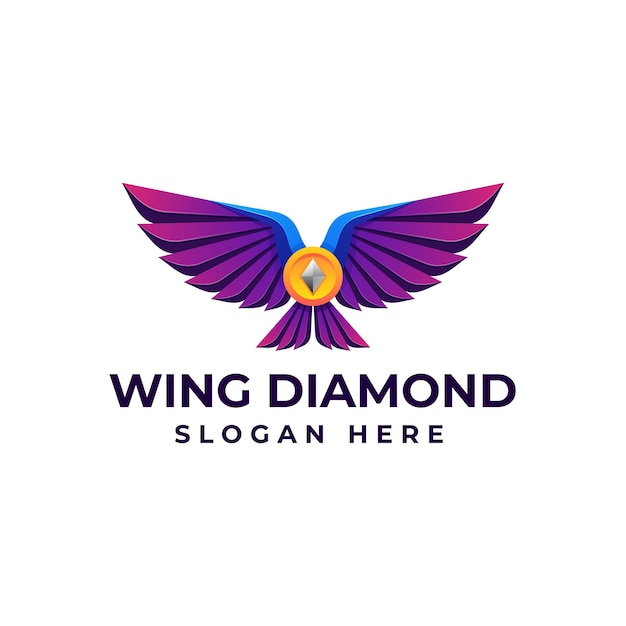 Vektor-logo-illustration mit flügeln mit diamant-farbverlauf und buntem stil