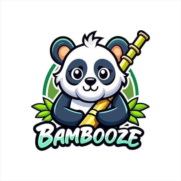 Vektor-Logo-Illustration Panda und Bambus-Maskottchen Cartoon-Stil