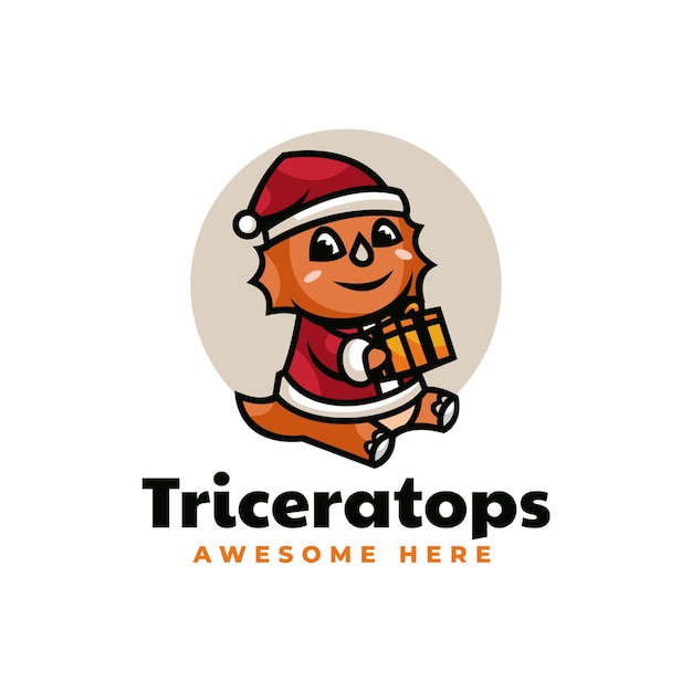 Vektor logo illustration triceratops weihnachten maskottchen cartoon stil