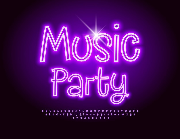 Vektor lustige Werbung Musik Party spielerische Neon Schrift trendy Alphabet Buchstaben und Zahlen-Set