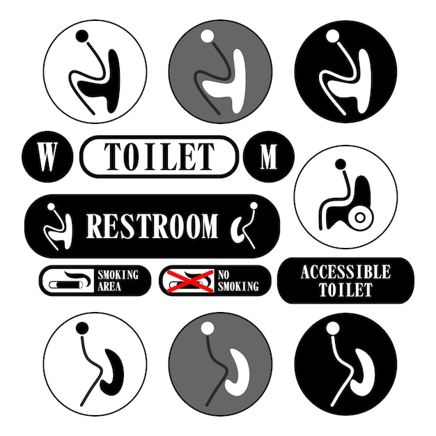 Vektor-männer und frauen behindertentoilette zeichensatz schwarze silhouetten von menschen vektor-wc-symbole