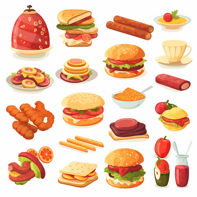 Vektor-Menü-Illustration Essen Fleischmahlzeit Restaurant beliebtes Set Mittagessen Icon Abendessen Snack