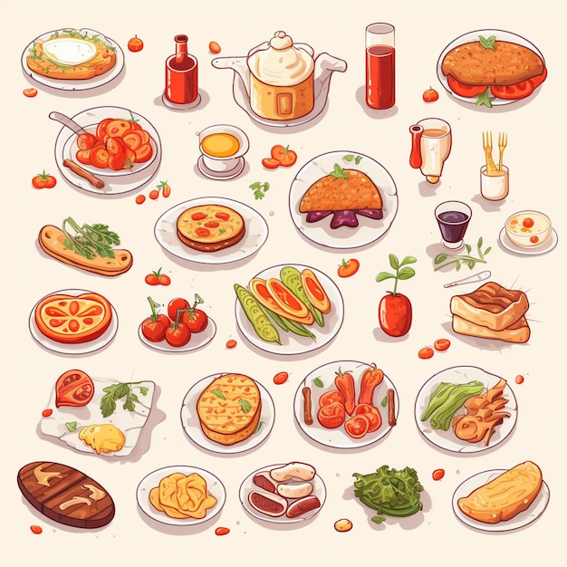 Vektor-menü-illustration essen fleischmahlzeit restaurant beliebtes set mittagessen icon abendessen snack