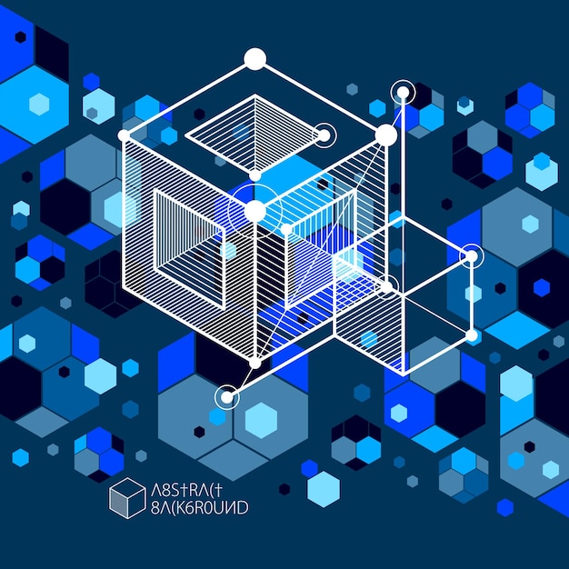 Vektor minimalistische geometrische abstrakte 3D-blau-schwarze Komposition im futuristischen Stil. Moderne geometrische Komposition kann als Vorlage und Layout verwendet werden.