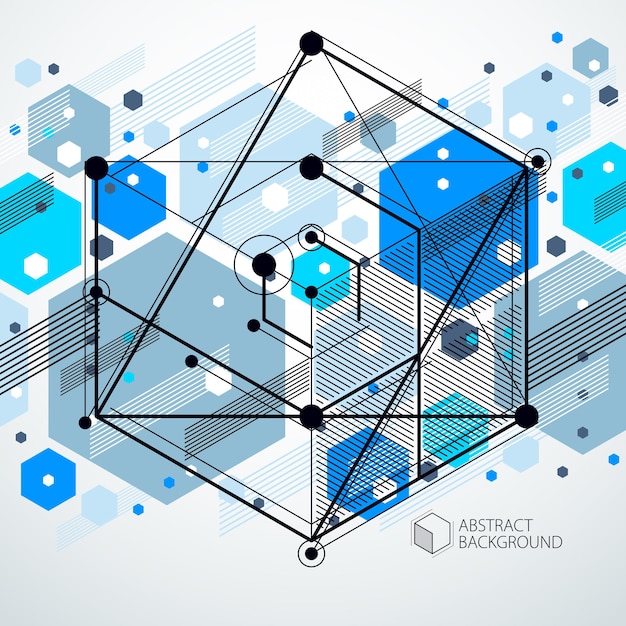 Vektor minimalistische geometrische abstrakte 3d-blaue komposition im futuristischen stil. moderne geometrische komposition kann als vorlage und layout verwendet werden.