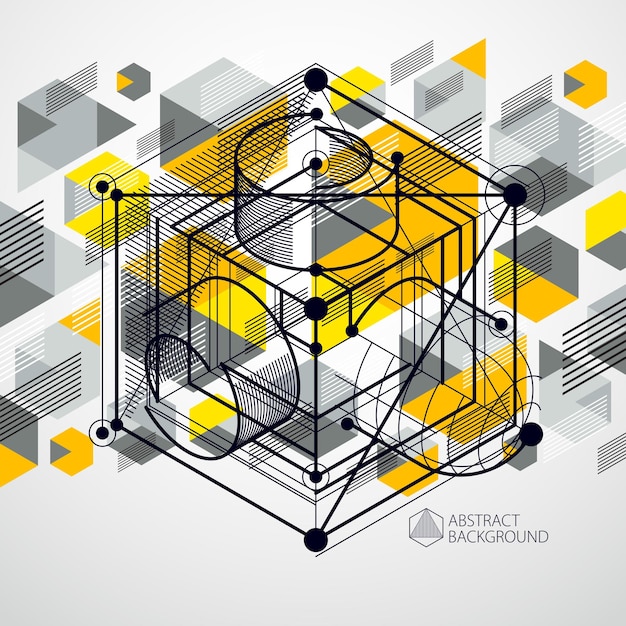 Vektor minimalistische geometrische abstrakte 3D-Gelb-Komposition im futuristischen Stil. Moderne geometrische Komposition kann als Vorlage und Layout verwendet werden.
