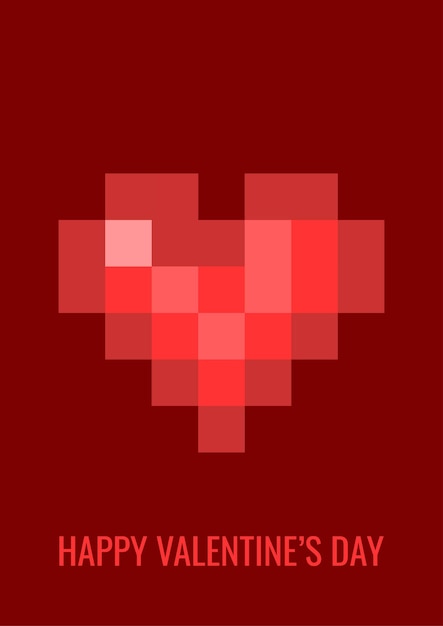 Vektor vektor minimalistische grußkarte zum valentinstag. rotes pixelherz auf einem weinroten hintergrund.