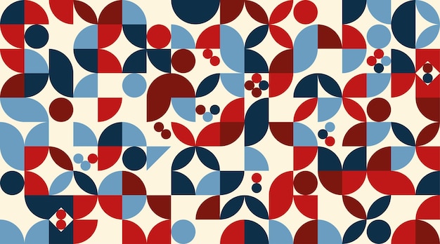 Vektor minimalistisches Muster im geometrischen Design der Mitte des Jahrhunderts mit Kreisen und abstrakten Formen Hintergrund im Vintage-Stil Einfache abstrakte Tapete im Retro-Stil der 60er und 70er Jahre