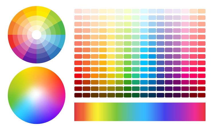 Vektor vektor-multi-farbpalette mit regenbogen-lichtspektrum-gradient farbrad oder farbkreis