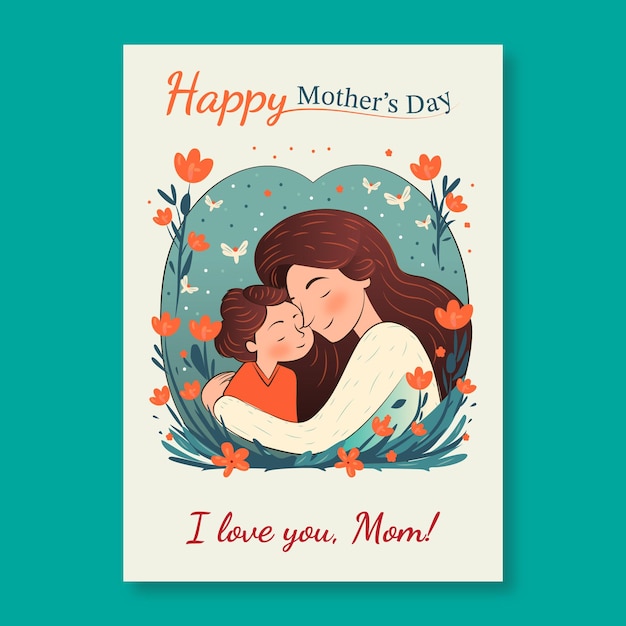 Vektor-Mutter-Kind-Illustrationsplakat und Postkarte zum Muttertag