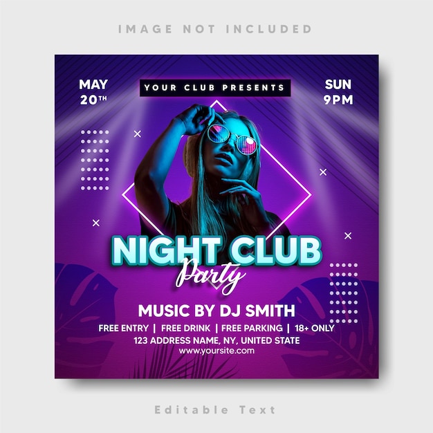 Vektor-Nachtclub-Party-Flyer-Social-Media-Post und Web-Banner-Vorlage-Design