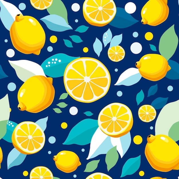 Vektor-Näherungslosmuster mit gelber Zitrone Isolierter Sommer-Clipart auf blauem Hintergrund für das Design
