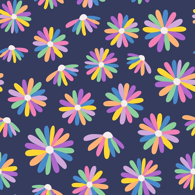 Vektor nahtlose blümchenmuster mit abstrakten mehrfarbigen gänseblümchen. farbenfrohe blumen