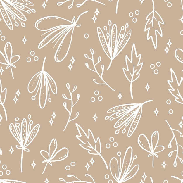 Vektor nahtlose muster blumen mit blättern botanische illustration für tapeten textilgewebe kleidung papierpostkarten