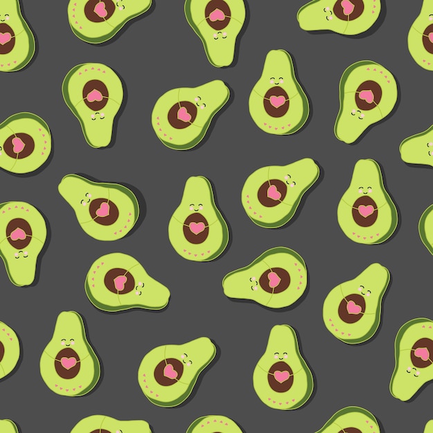 Vektor nahtlose muster süße avocado mit herzen hintergrund für schreibwaren, websites, verpackungen und einladungskarten