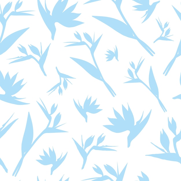 Vektor nahtlose strelitzia blumenmuster blassblaue tropische blumen isoliert auf weißem hintergrund strelitzia paradiesvogel kranichlilie
