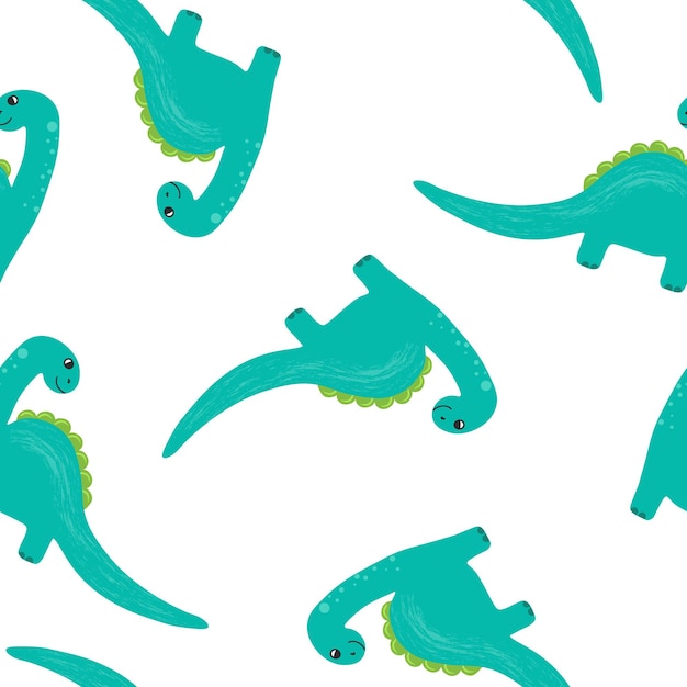 Vektor nahtloses kindisches muster mit bunten dinosauriern baby hintergrund lustiger kleiner diplodocus