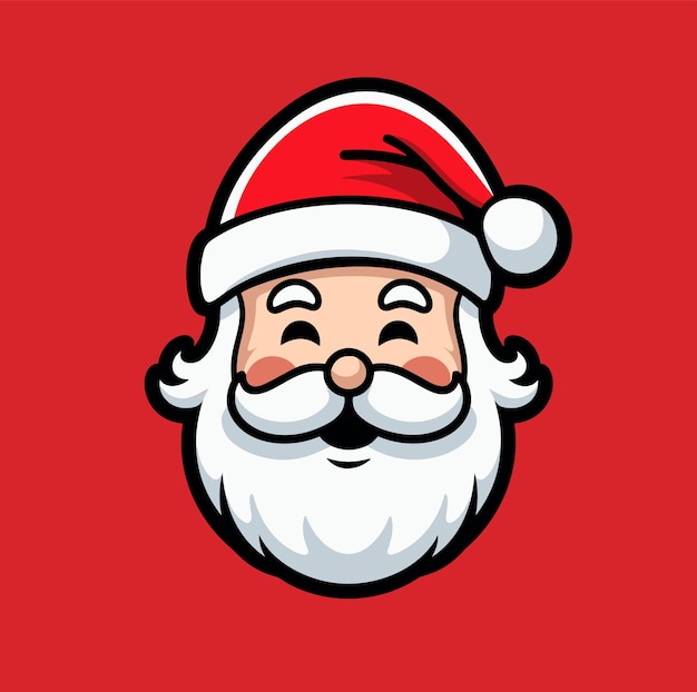 Vektor-nette lustige lächelnde Weihnachtsmann-Kopf-Icon-Design-Vorlage für Feiertage, frohe Weihnachten und ein glückliches neues Jahr, Grußkarten, Aufkleber, Banner