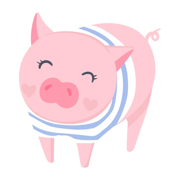 Vektor Nettes Schwein. Modetiere. Schweineillustration lokalisiert auf Weiß. Symbol von 2019 im chinesischen Kalender. Lustiger Charakter.
