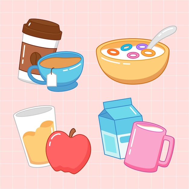 Vektor, Niedlich, Frühstück, Artikel, Illustration