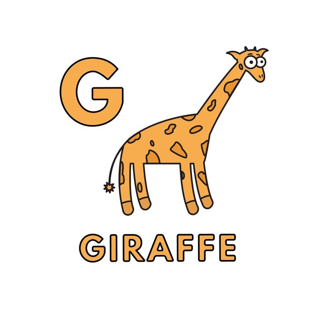 Vektor, niedlich, karikatur, tiere, alphabet, giraffe, illustration