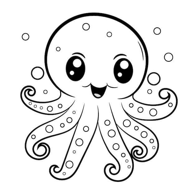 Vektor, Niedlich, Oktopus, Schwarz Weiß, Ausmalbilder, Für, Kinder, Illustration