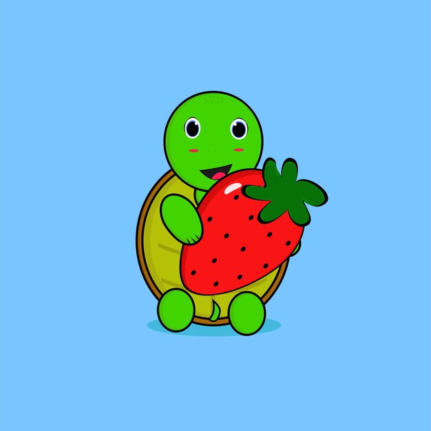 Vektor niedliche Schildkröte, die Erdbeere umarmt