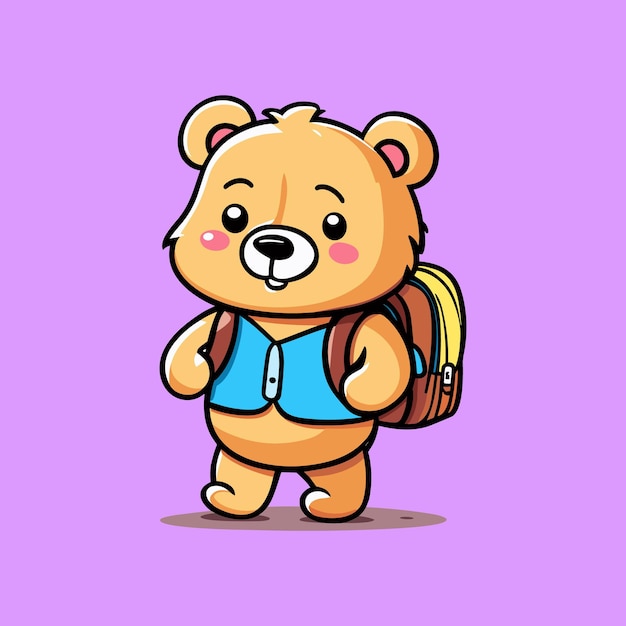 Vektor niedlicher eisbär, der mit rucksack-cartoon-vektor-symbol-illustration reist