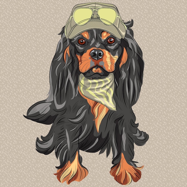 Vektor vektor niedlicher hipster-hund der rasse cavalier king charles spaniel