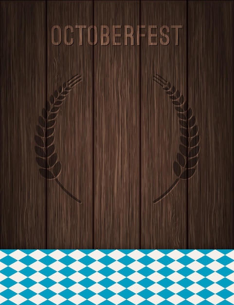 Vektor vektor-oktoberfest-hintergrund für biertischmenü oder flyer rustikales vintage-design mit dunklem holzhintergrund