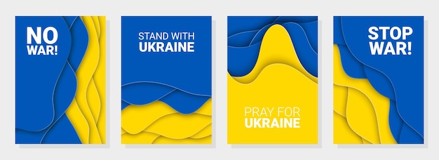Vektor-Papierschnitt-Hintergrundillustration von Pray For Ukraine No War Stand With Ukraine Stop War