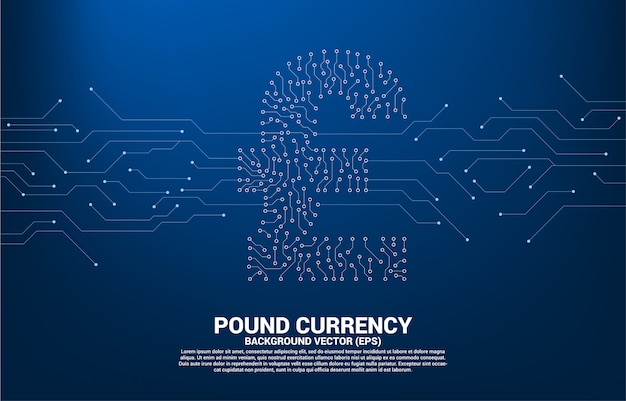 Vektor pfund sterling währung geld-symbol von platine stil punkt verbinden linie