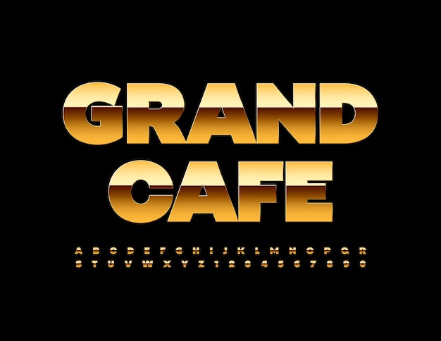 Vektor-premium-banner grand cafe luxury golden font shiny elite alphabet buchstaben und zahlen set