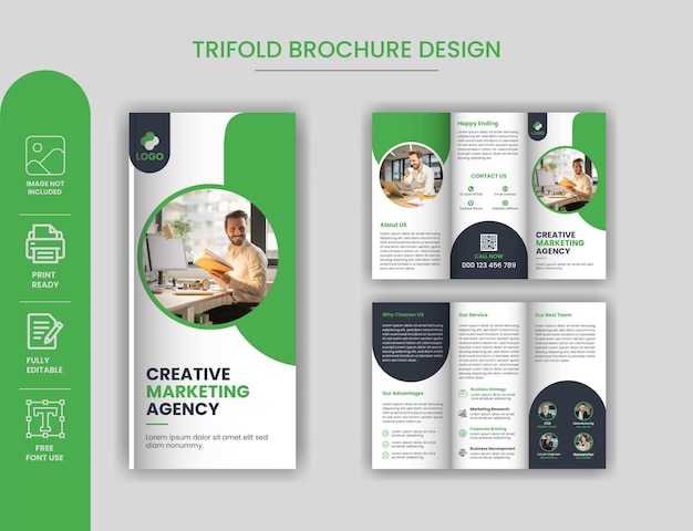 Vektor-Professionelles Business-Trifold-Broschüren-Design-Vorlagenlayout mit grüner Farbe