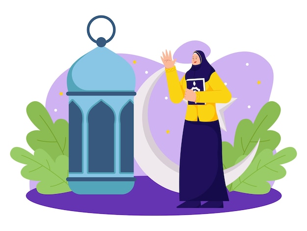 Vektor, ramadan kareem, frauen, fasten, illustration