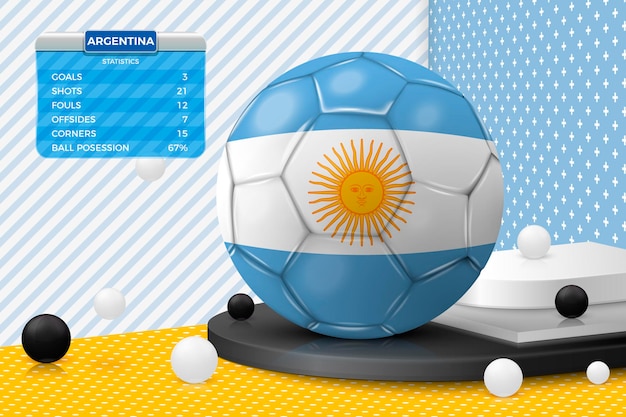 Vektor vektor realistischer fußballball 3d mit argentinien-flaggenanzeigetafel lokalisiert in der eckwandszene