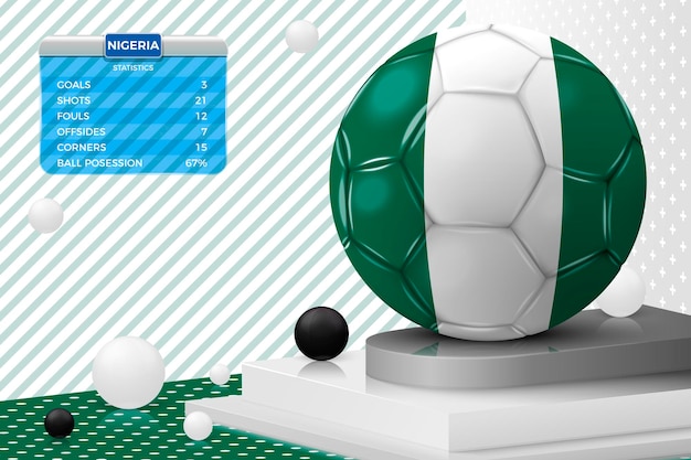 Vektor vektor realistischer fußballball 3d mit nigeria-flaggenanzeigetafel lokalisiert in der eckwand