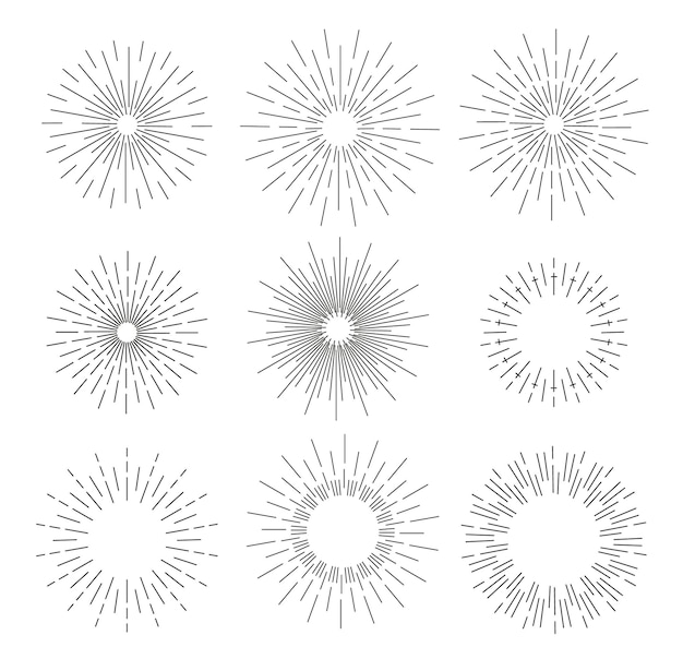 Vektor-Reihe von runden Sun Burst-Illustrationen isoliert