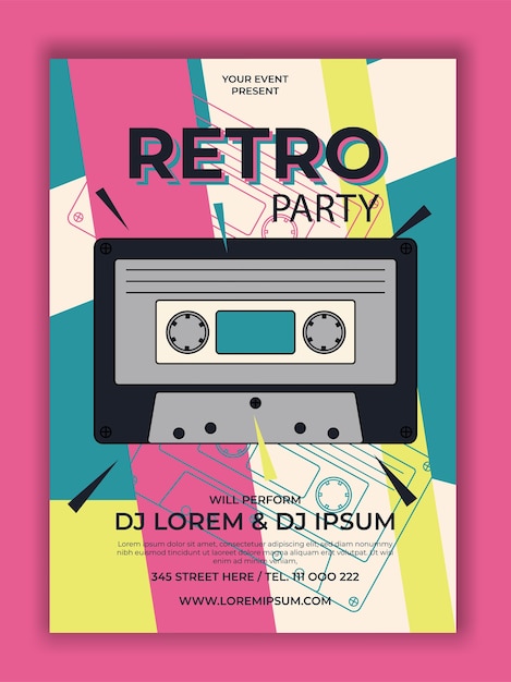 Vektor vektor retro party poster mit kassettenillustration