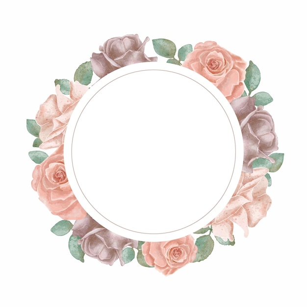 Vektor runder Rahmen mit Aquarell Rosenblüten auf weißem Hintergrund in Pastellfarben