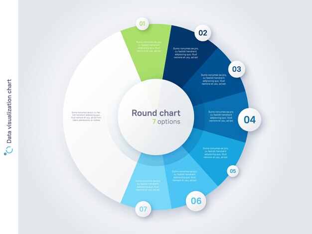 Vektor vektor-rundkreis-infografik-diagrammvorlage, geteilt durch sieben teile