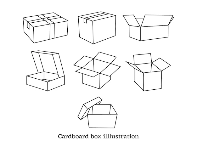 Vektor-Sammlung von Kartonbox-Umrissen auf weißem Hintergrund
