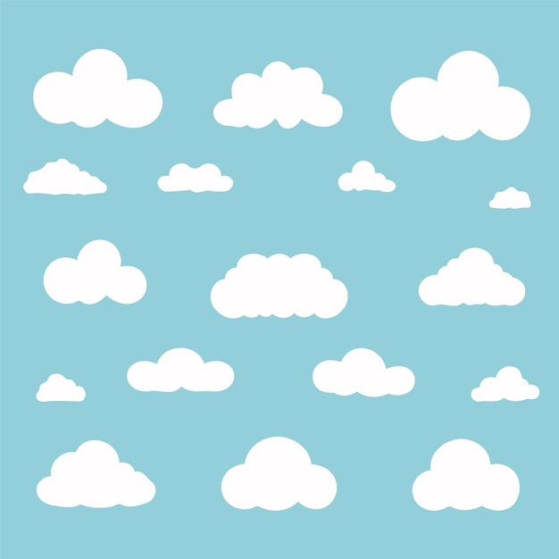 Vektor-Sammlungssatz aus weißer Wolke mit hellblauem Hintergrund