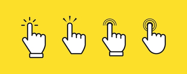 Vektor-Satz von Hand-Cursor-Symbolen Klicken auf den Cursor, der Handklicks auf Symbole zeigt Computer-Mausklick Handzeiger-Klick-Effekt Vektor-Illustration