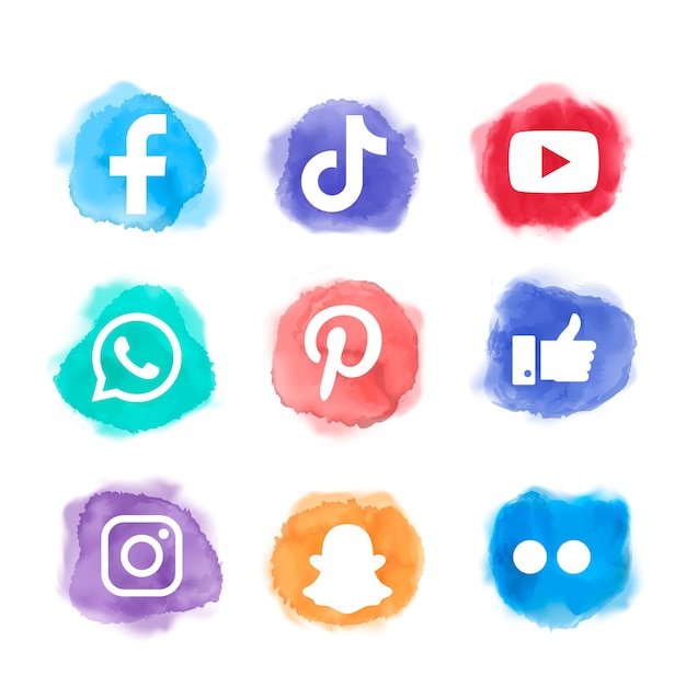 Vektor-Satz von Social-Media-Symbolen mit Facebook-Instagram-Twitter-TikTok-YouTube-Logos