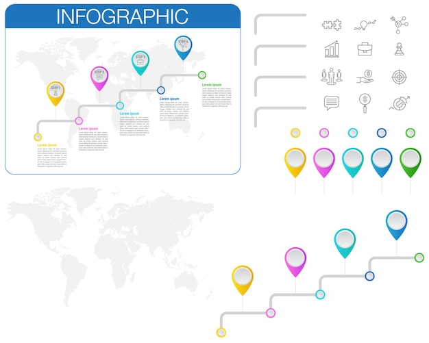 Vektor vektor-schritt- und zeitleisten-vorlage moderner stil infografik aktienvektor-powerpoint-vorlage