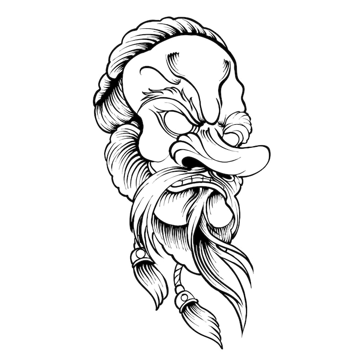Vektor vektor-schwarz-weiß-illustration von tengu-japanern