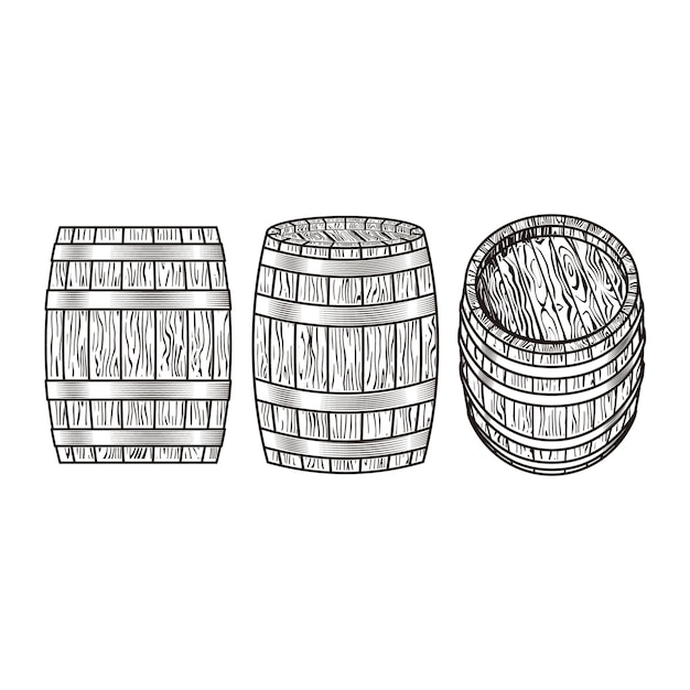 Vektor vektor set barrel eiche barrel handgezeichneten illustrationen holz fass skizze zeichnung design-element