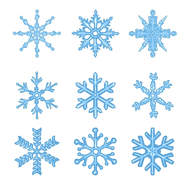 Vektor-set blaue cartoon-schneeflocken